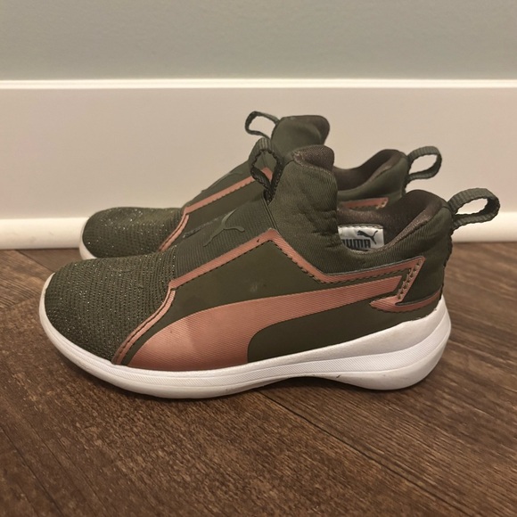 PUMA Rebel Mid Gleam Jr Olive Night Rose Gold 11C - Picture 1 of 6